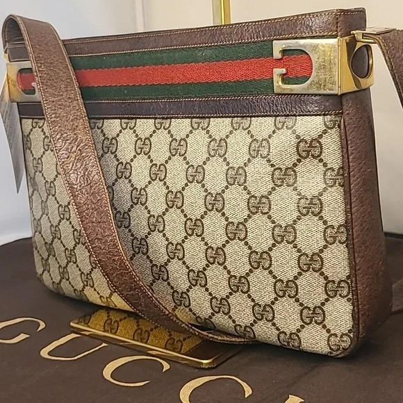 GUCCI VINTAGE 1970'S WEB SHERRY LINE COATED CANVAS/LEATHER SHOULDER BAG- RARE - Picture 6 of 17